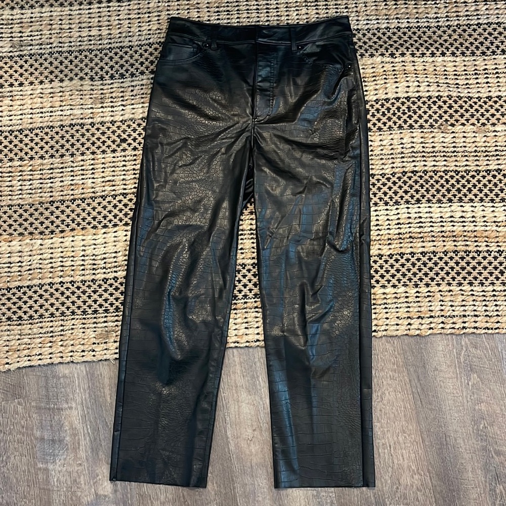 Express - Super High Waisted Faux Patent Leather Modern Straight Pant